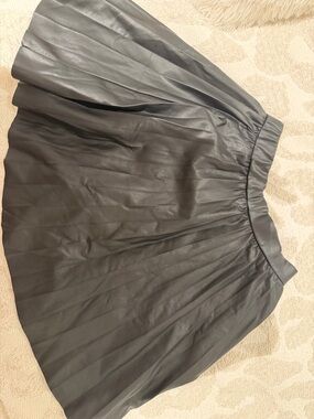 Zara Black Faux Leather Pleated Skater Skirt